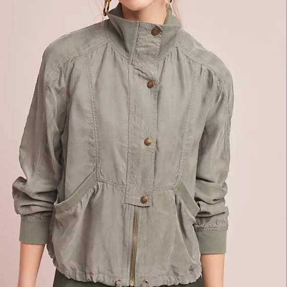 MARRAKECH ANTHROPOLOGIE GREEN SNAP ZIP UTILITY DRAWSTRING WAIST JACKET WOMENS XS - Picture 4 of 11
